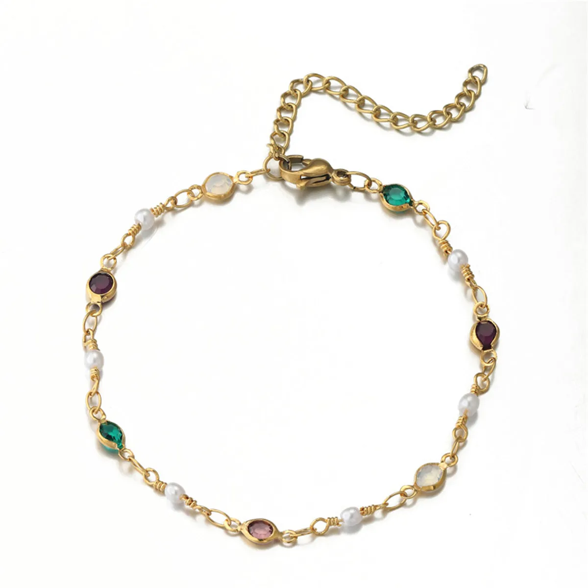 Green Crystal & Pearl 18K Gold-Plated Adjustable Bracelet