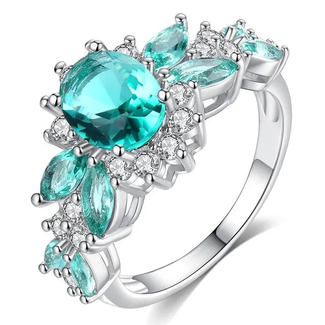 Green Emerald Gemstone Ring Standard Silver Women Wedding Jewelry