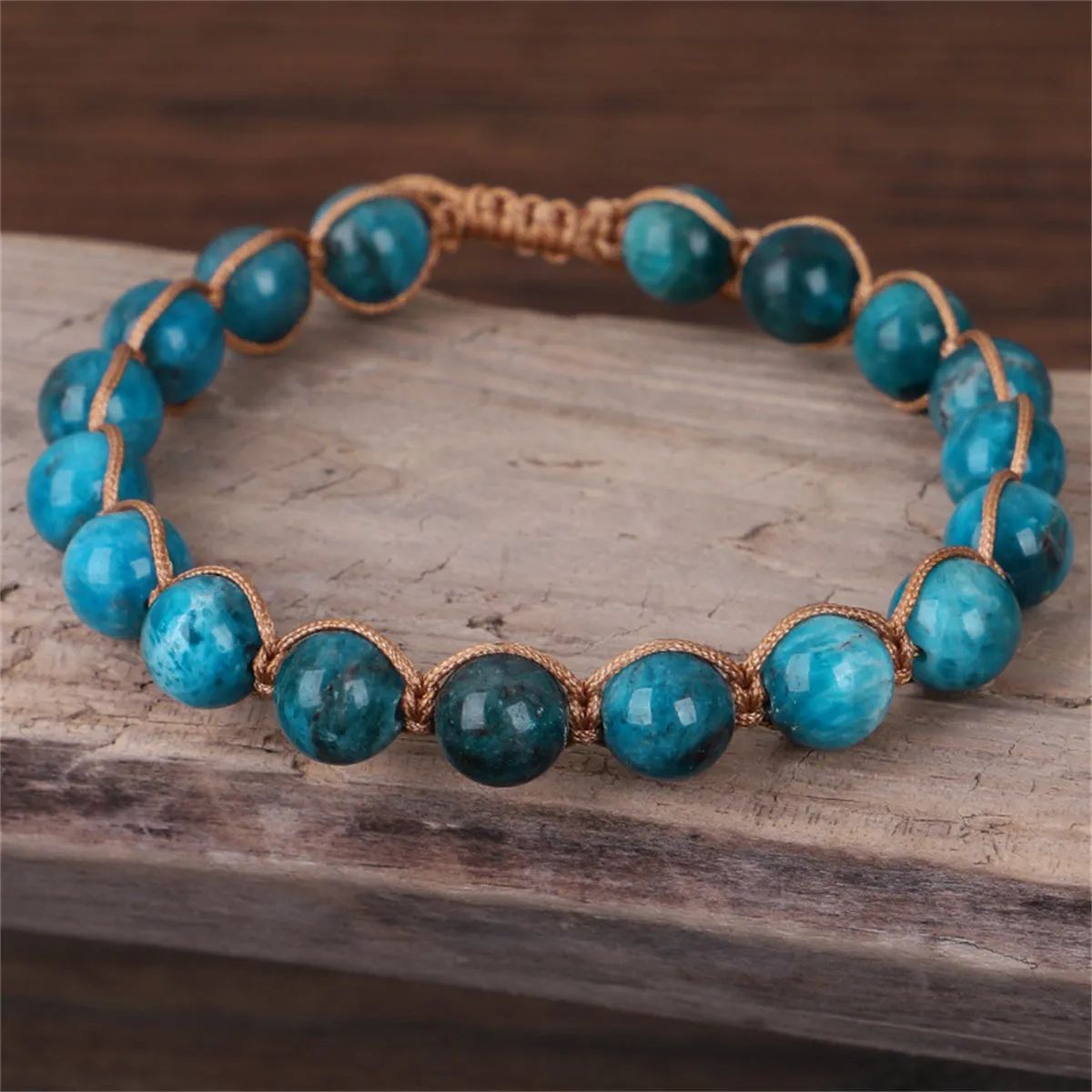 Green Quartz & Brown Beaded Adjustable Bracelet