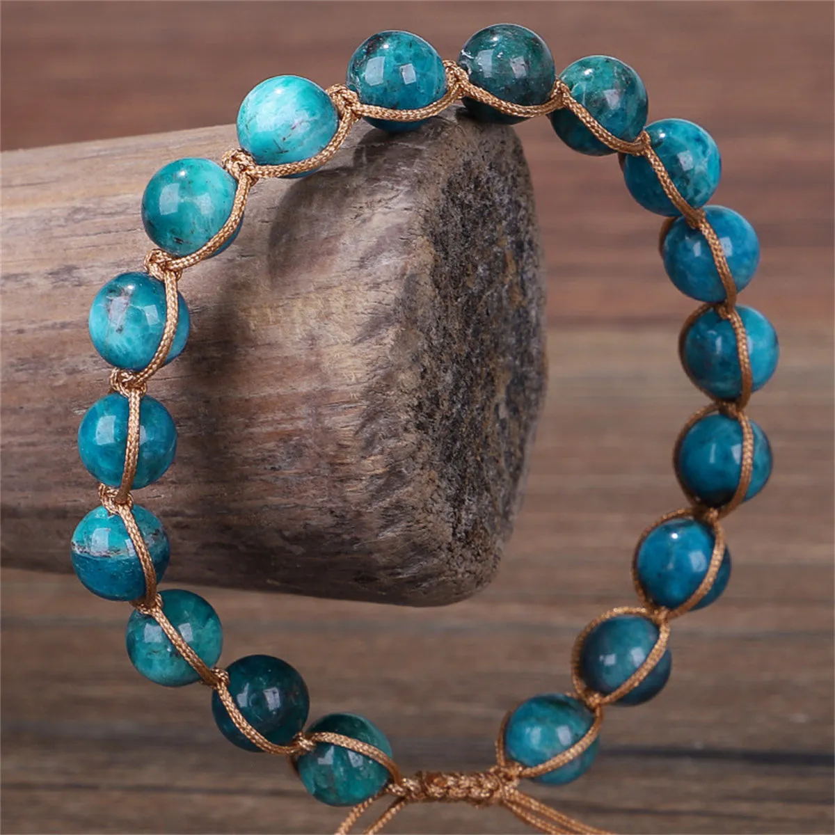 Green Quartz & Brown Beaded Adjustable Bracelet