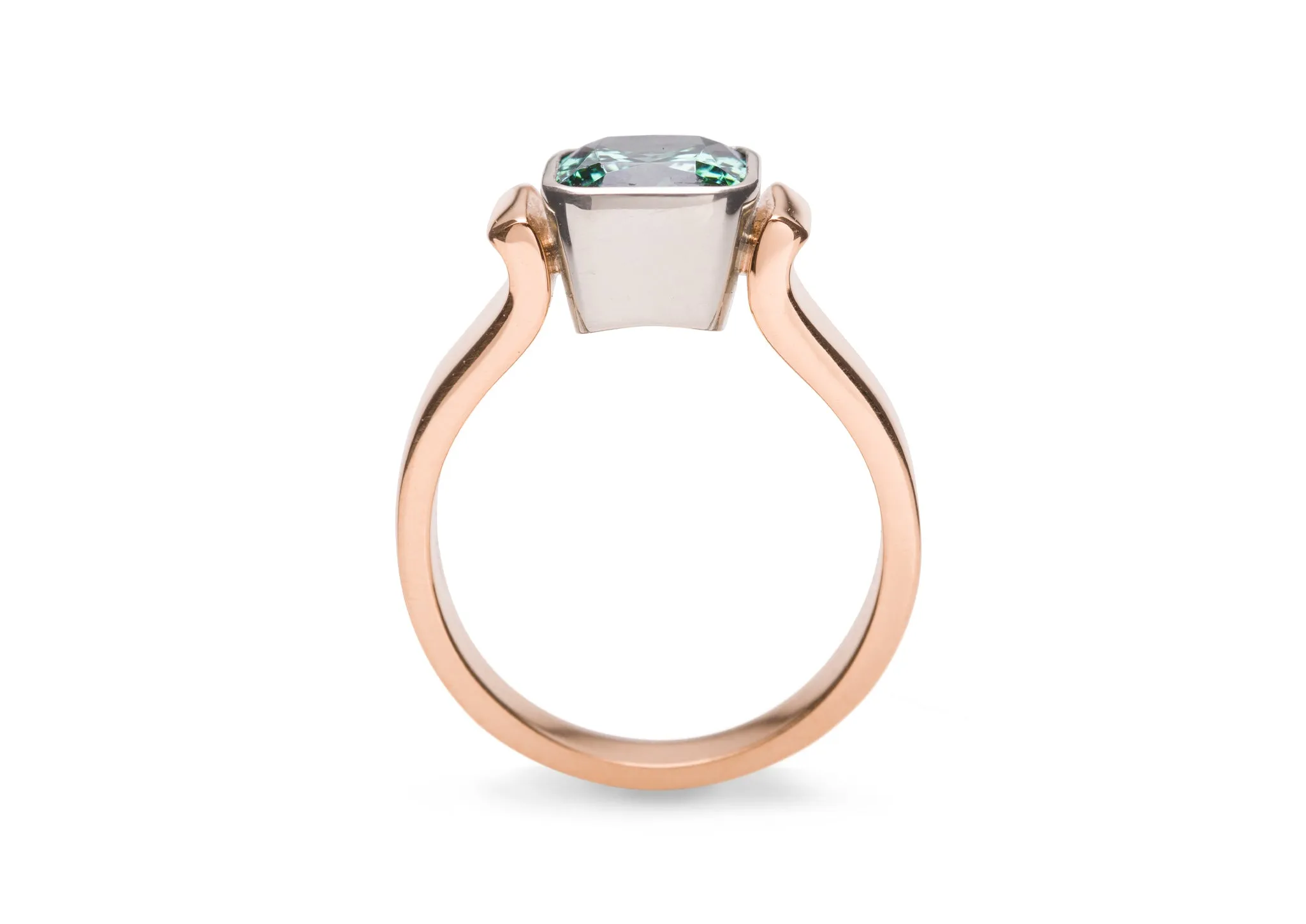 Green Tourmaline Bezel set in Bi-Tone Ring Design