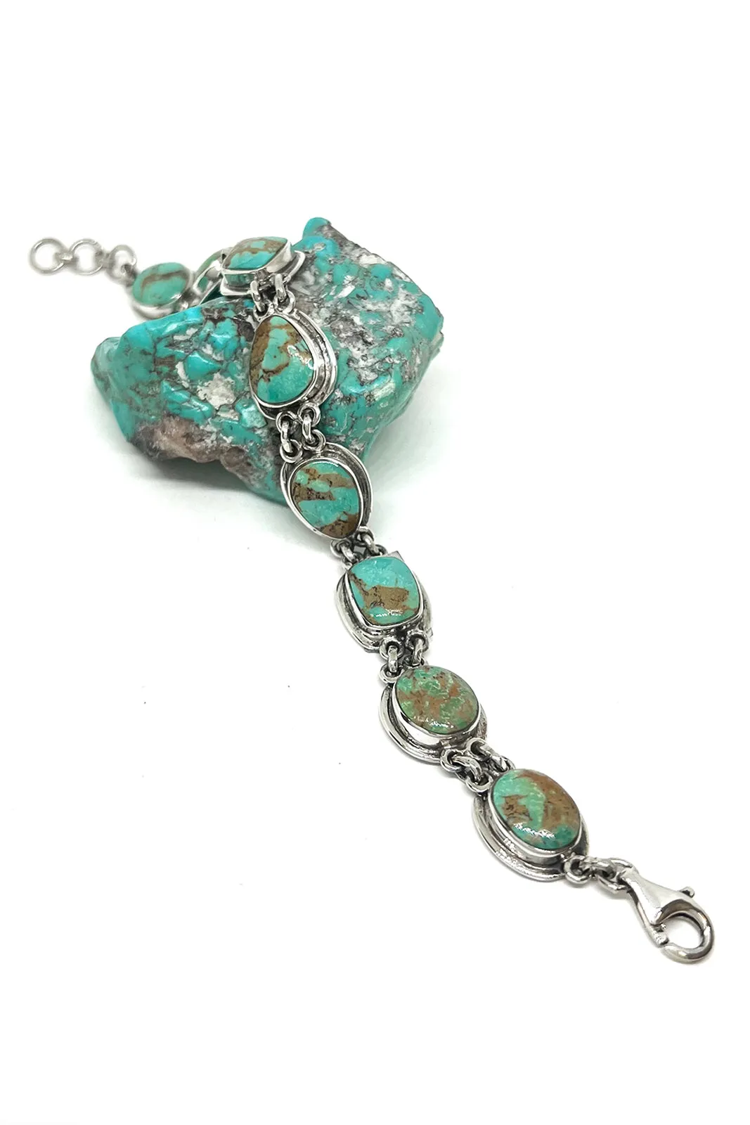 Green Turquoise Sterling Silver Link Bracelet