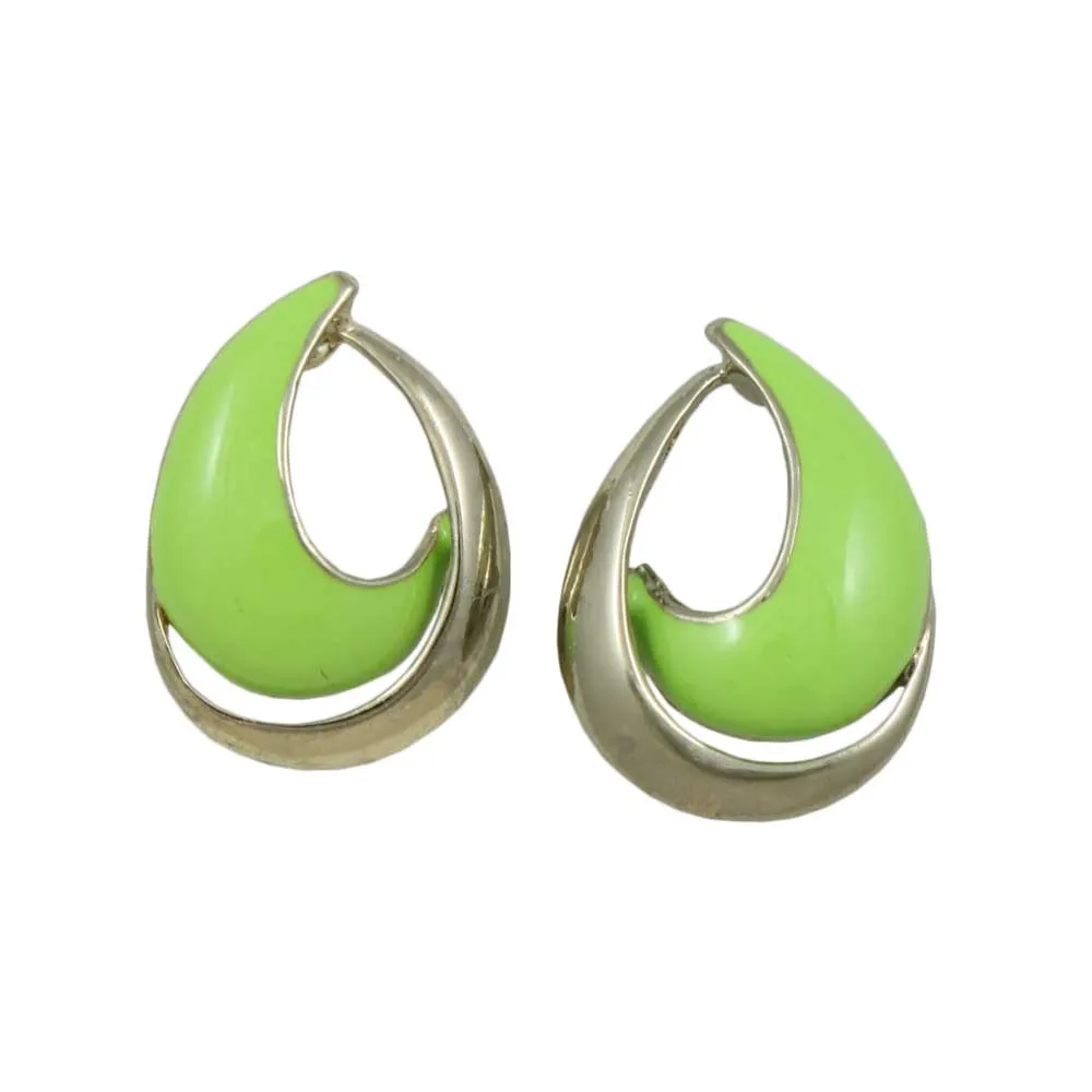 Green with Gold Open Enamel Teardrop Pierced Earring - EQ301GN