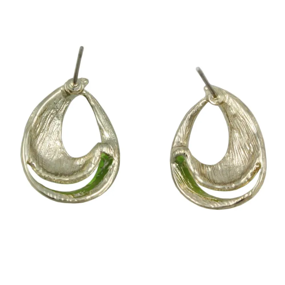 Green with Gold Open Enamel Teardrop Pierced Earring - EQ301GN
