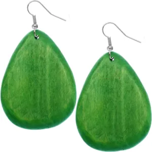 Green Wooden Pear Shaped Drop Earrings