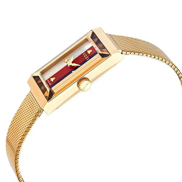 Gucci G-Frame Yellow Gold Mesh Bracelet Mother of Pearl Dial Quartz Watch for Ladies - YA147410