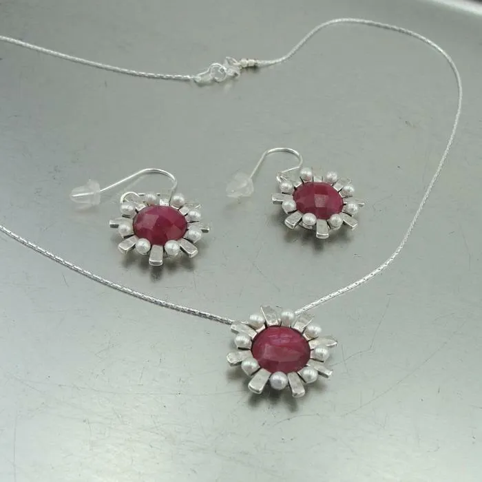 Hadar Designers real ruby pendant pearl sterling silver handmade (i n1088)y