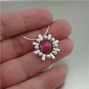 Hadar Designers real ruby pendant pearl sterling silver handmade (i n1088)y