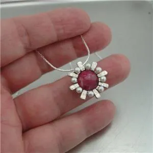 Hadar Designers real ruby pendant pearl sterling silver handmade (i n1088)y