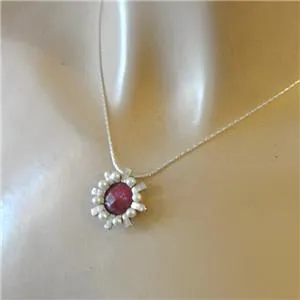 Hadar Designers real ruby pendant pearl sterling silver handmade (i n1088)y