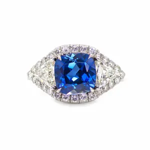 Hailey 3 Stone Halo Sapphire and Diamond Ring