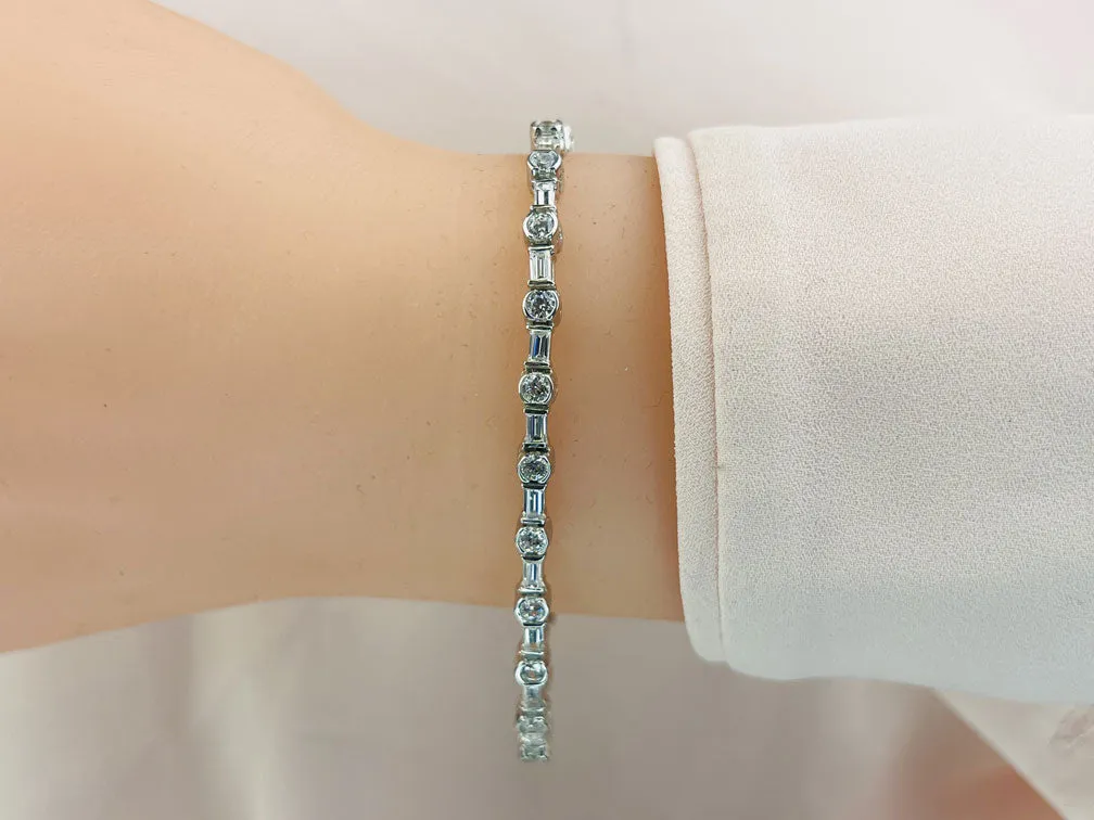 Half Bezel And Channel Set Diamond Bracelet with 4.14 ct.(finished) 3.5x2mm, 2.75mm