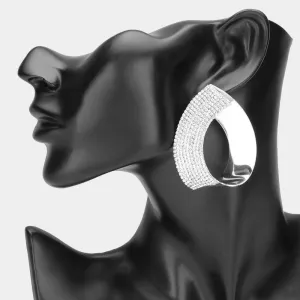 Half Clear Rhinestone Silver Metal Teardrop Pageant Earrings | Evening Earrings |  643338