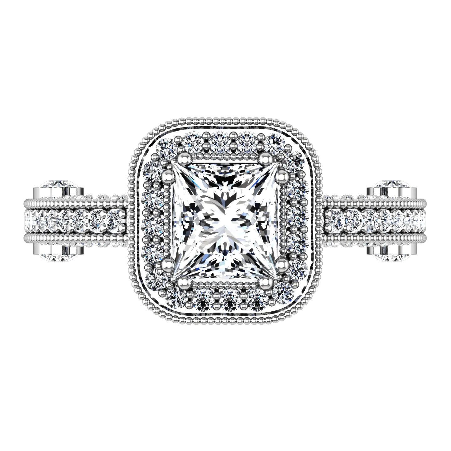 Halo Cushion Cut Diamond Engagement Ring Leilani 14K White Gold