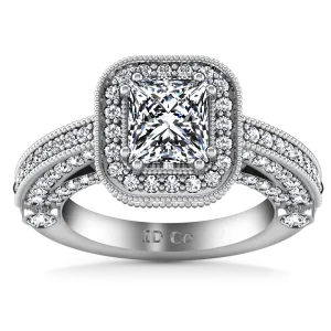 Halo Cushion Cut Diamond Engagement Ring Leilani 14K White Gold
