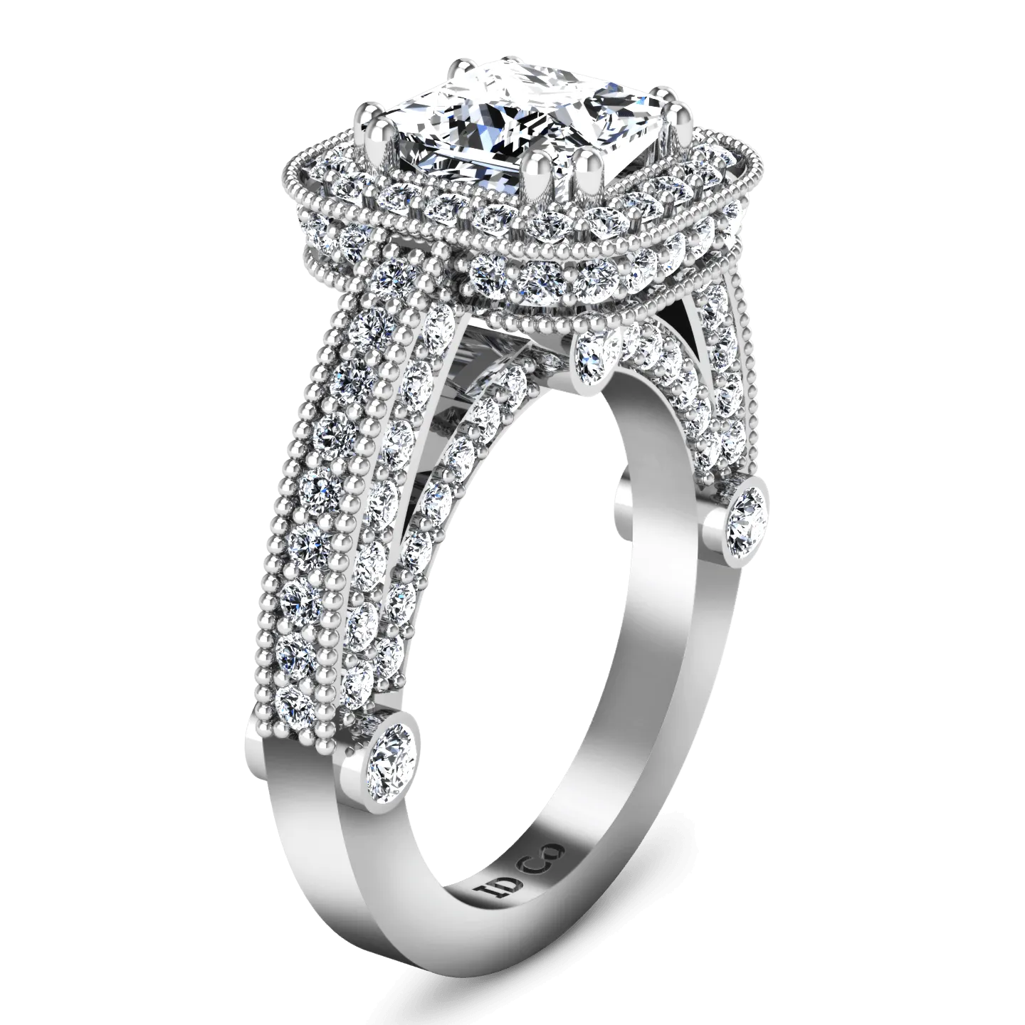 Halo Cushion Cut Diamond Engagement Ring Leilani 14K White Gold