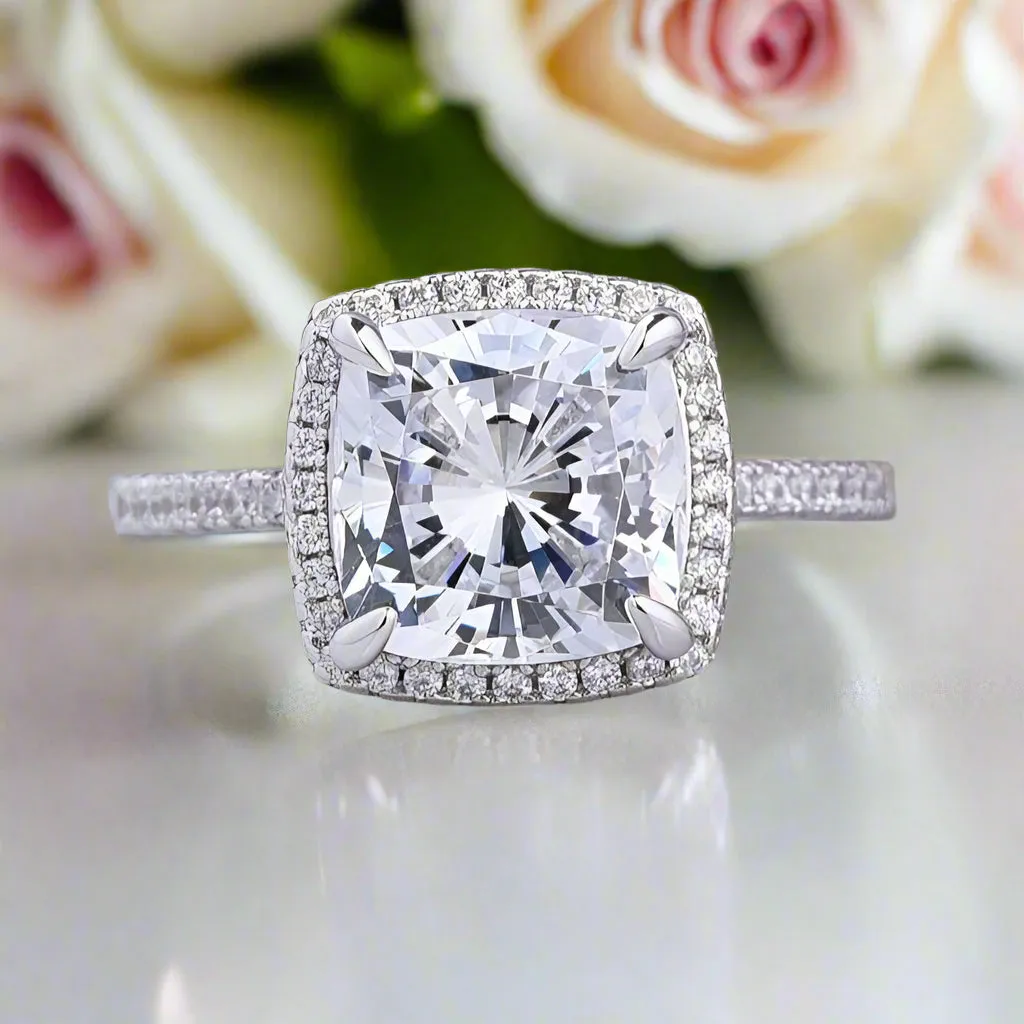 Halo Cushion Cut Simulated Diamond Wedding Ring Set