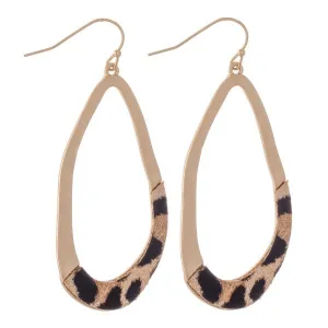 Hammered Asymmetrical Leopard Print Teardrop Earrings