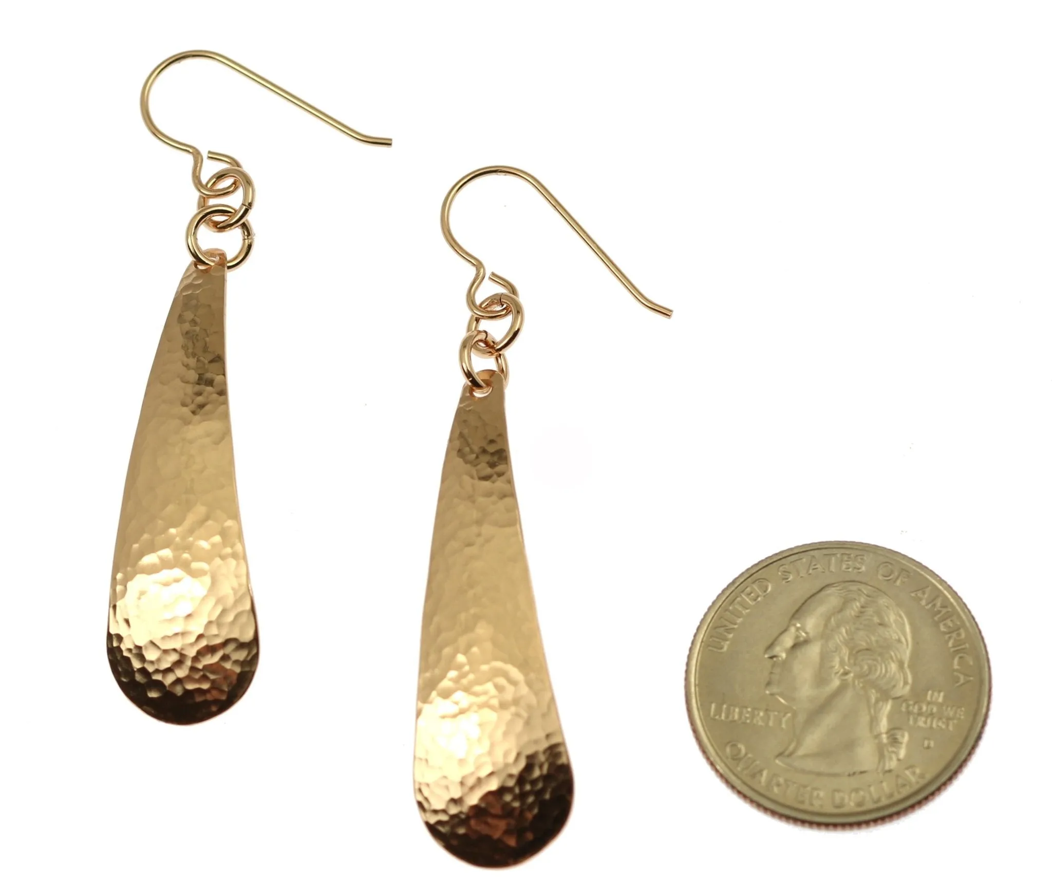 Hammered Bronze Long Teardrop Earrings