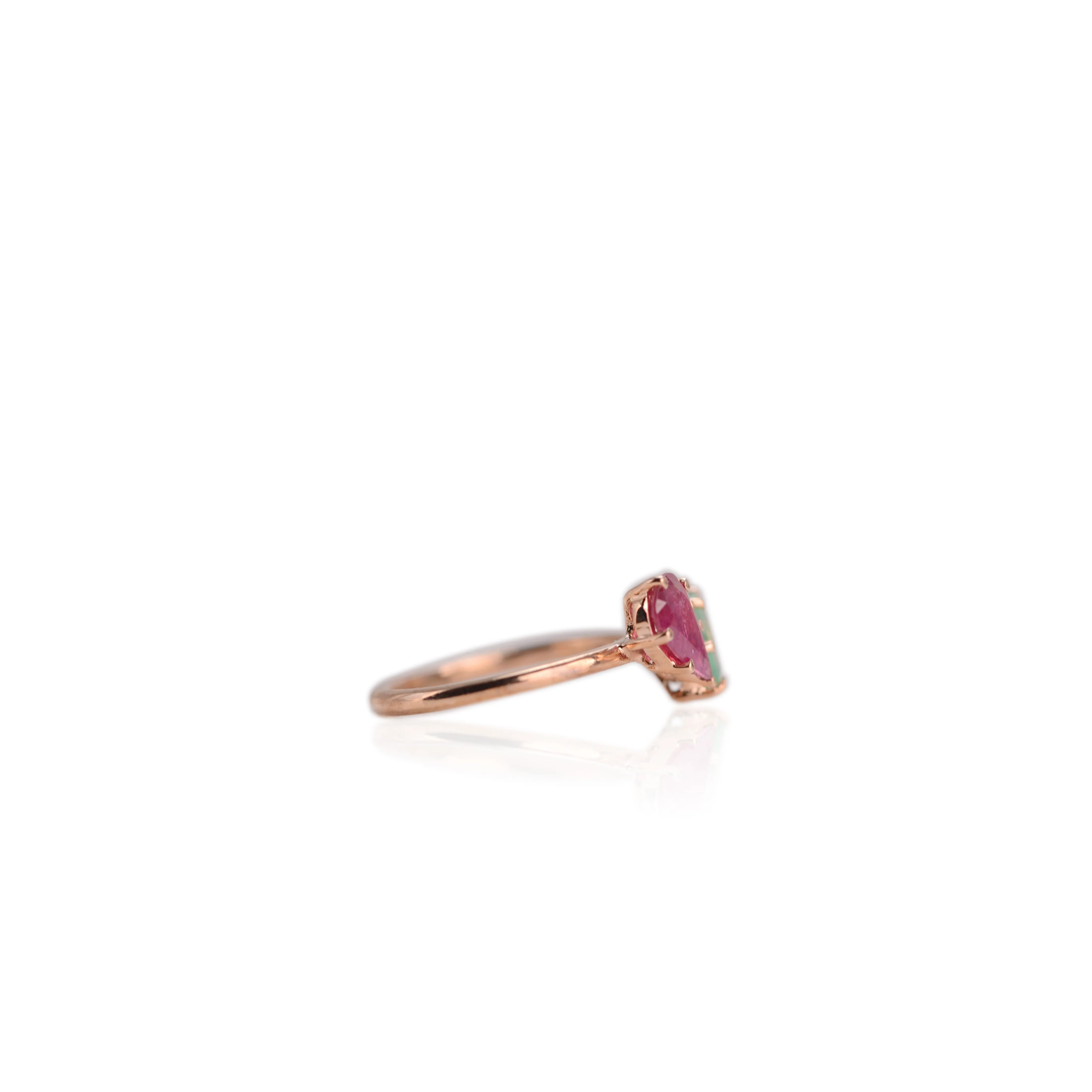 Handmade 5 x 8 mm. Pear Cut Red Purple Thai Ruby and Emerald Cluster Ring (Blemished)