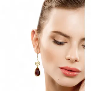 Handmade Gold-Plated Spiral Earrings | Teardrop Brown Cat Eye Stone | Artisan Crafted Jewelry | Unique Drop Earrings