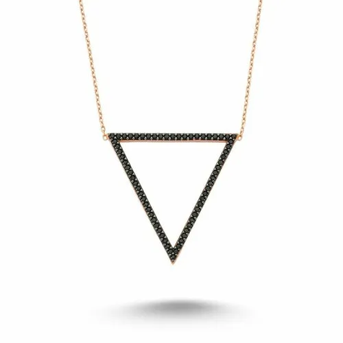 Handmade Sterling Silver Triangle Pendant Necklace with Black CZ Crystals and Chain Extension - Bold Black Jewelry