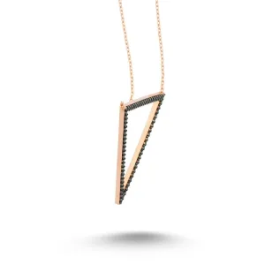 Handmade Sterling Silver Triangle Pendant Necklace with Black CZ Crystals and Chain Extension - Bold Black Jewelry