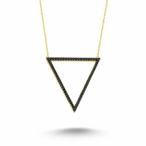 Handmade Sterling Silver Triangle Pendant Necklace with Black CZ Crystals and Chain Extension - Bold Black Jewelry