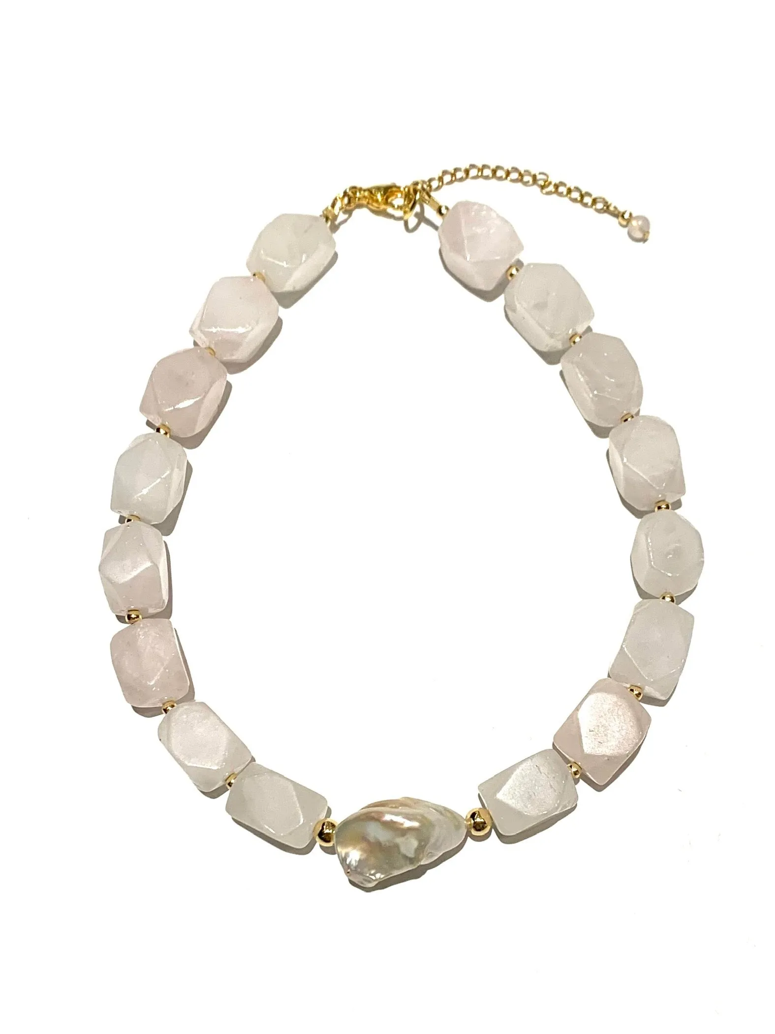 HC DESIGNS- Rose Quartz with Barroque Pearl Bold Short Necklace