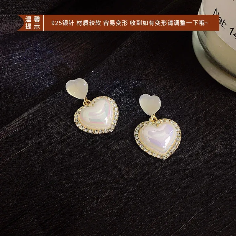 Heart Pearl Earrings Necklaces Set Elegant Charm French Romantic Clavicle Chain Anniversary Gift Jewelry Set Collares
