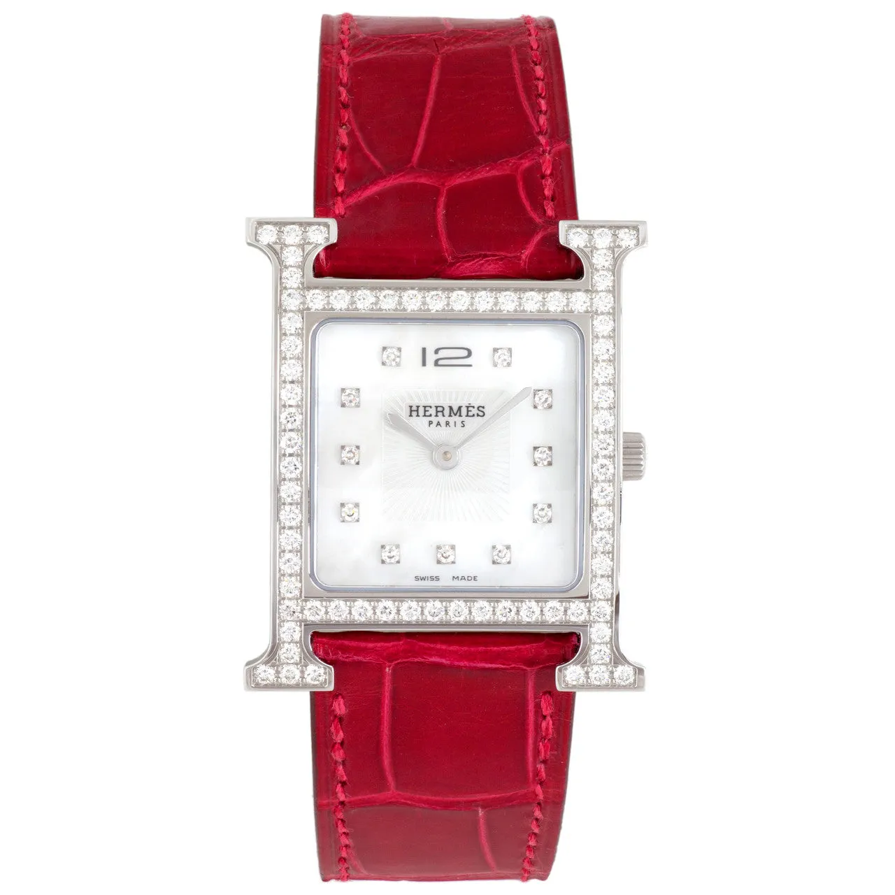 Hermes Stainless Steel & Diamond Heure H Quartz Watch  HH1.530