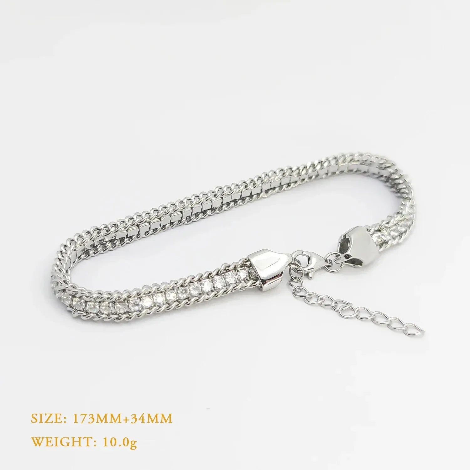 HESHI 925 Sterling Silver with Platinum Plated/18k Gold-Plated Glitter Woven Cubic Zirconia Fashion Bracelet Gift for Women Men
