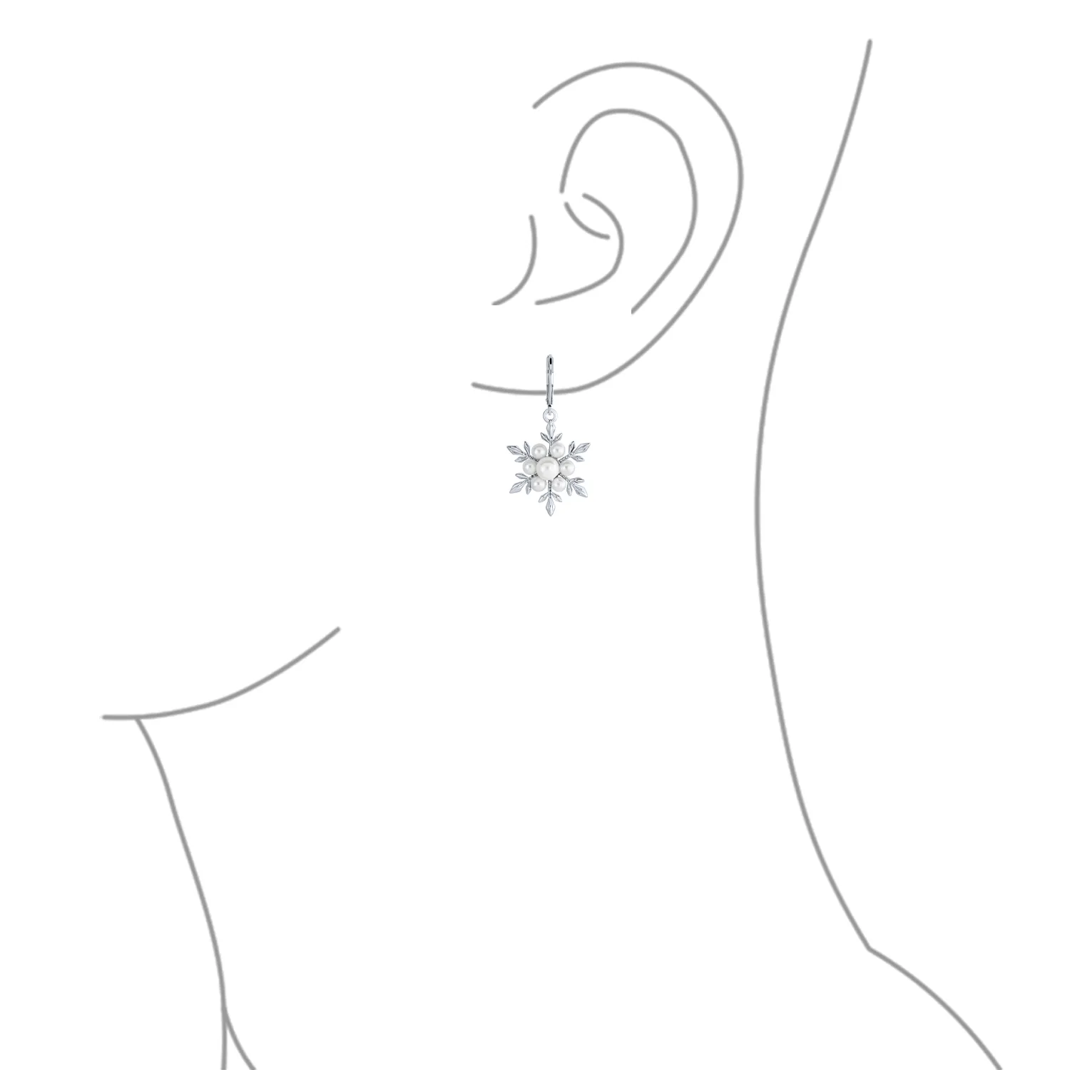 Holiday Pendant Necklace & Pearl Snowflake Earrings Jewelry Set Silver Plated