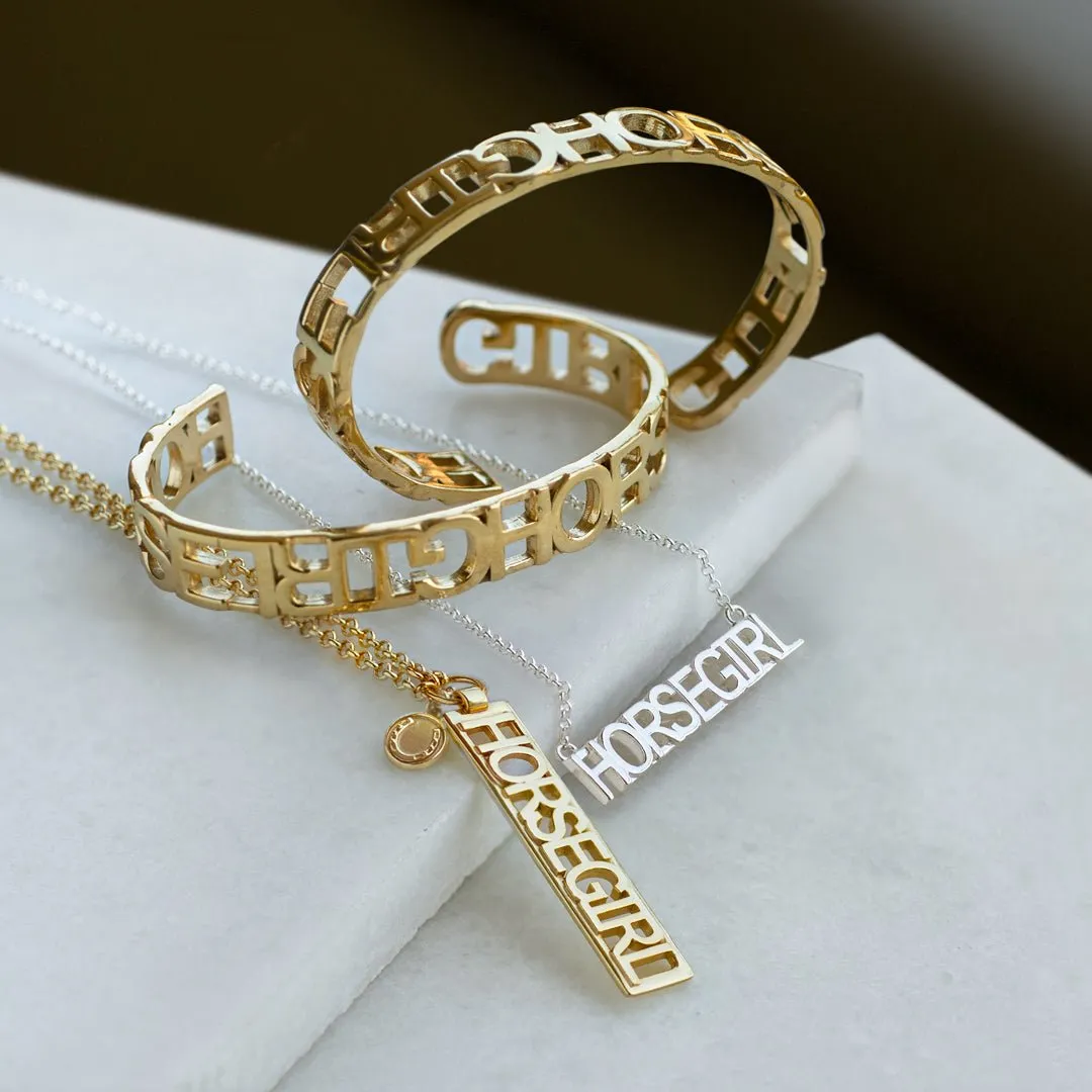 Horse Girl - Letter Tag Pendant and Rolo Chain Sterling Silver Necklace