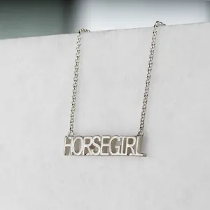 Horse Girl - Letter Tag Pendant and Rolo Chain Sterling Silver Necklace