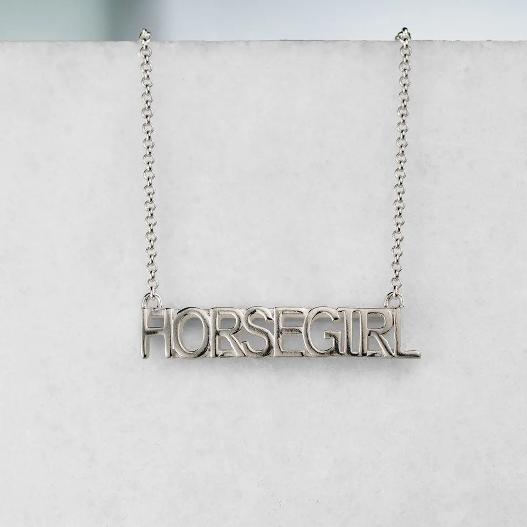 Horse Girl - Letter Tag Pendant and Rolo Chain Sterling Silver Necklace