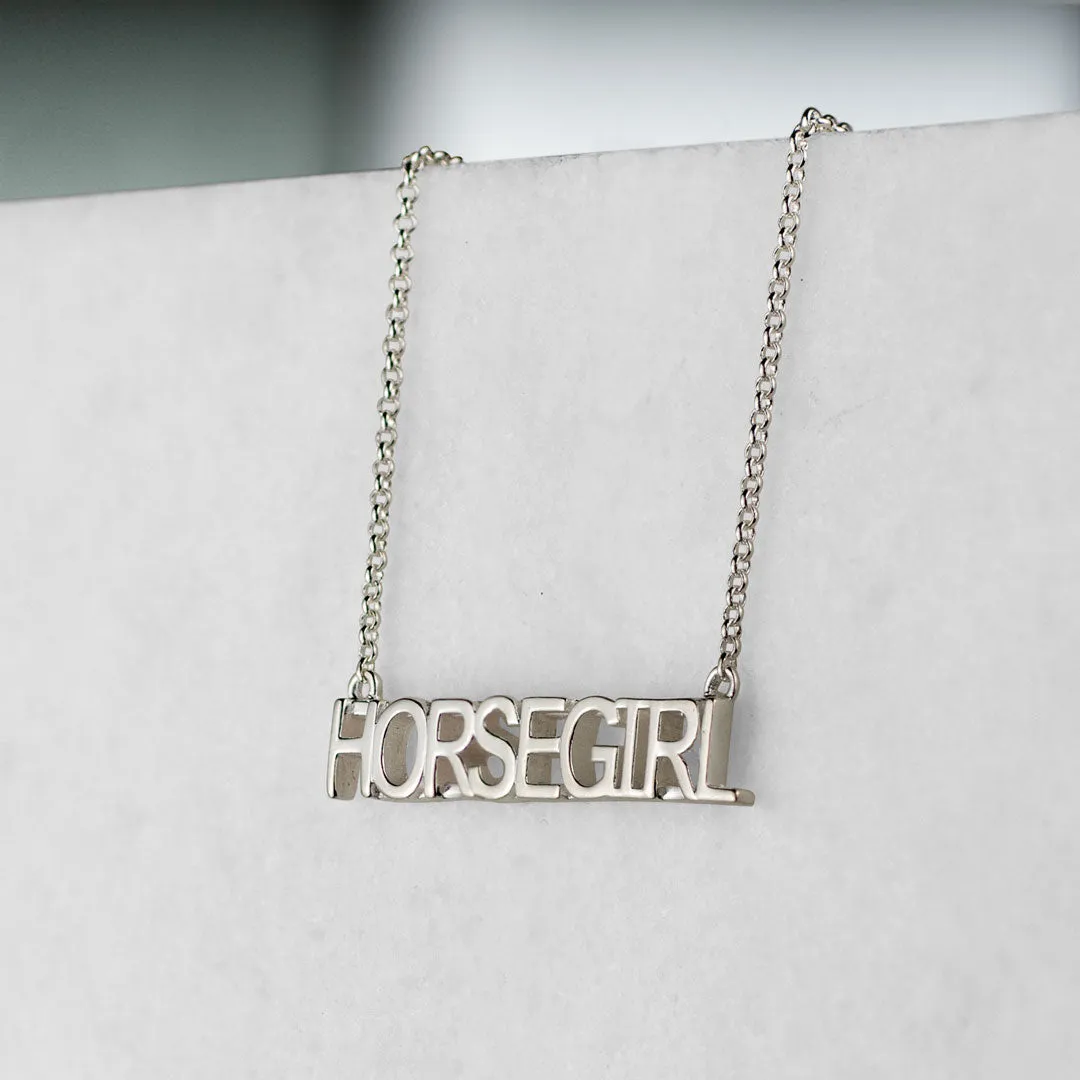 Horse Girl - Letter Tag Pendant and Rolo Chain Sterling Silver Necklace