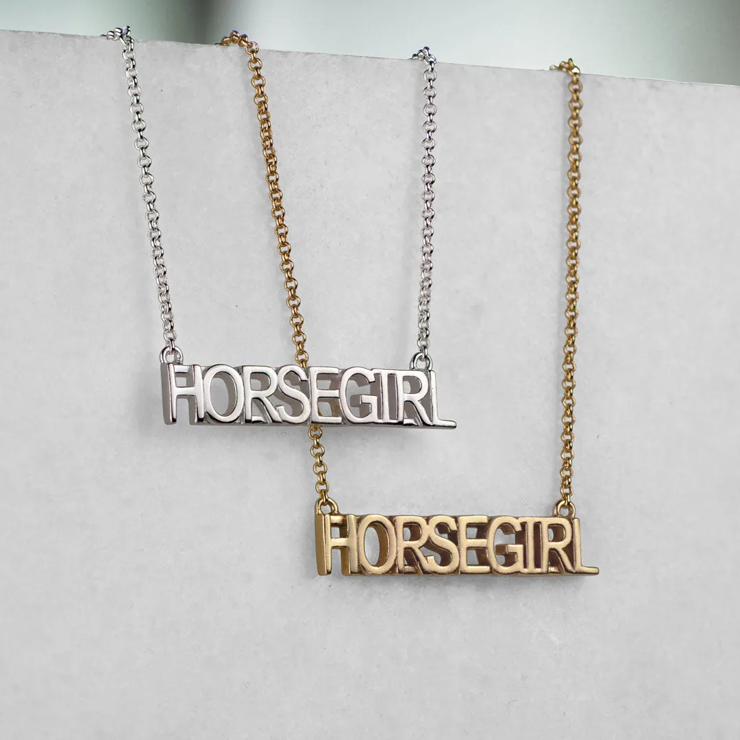 Horse Girl - Letter Tag Pendant and Rolo Chain Sterling Silver Necklace