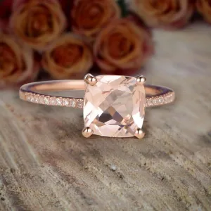 Huge Sale: 1.25 Carat Morganite Cushion Cut And Diamond Moissanite Engagement Ring With 18k Gold Plating