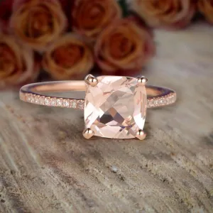 Huge Sale: Art Deco 1.25 Carat Morganite Cushion Cut And Diamond Moissanite Engagement Ring in 10k Rose Gold