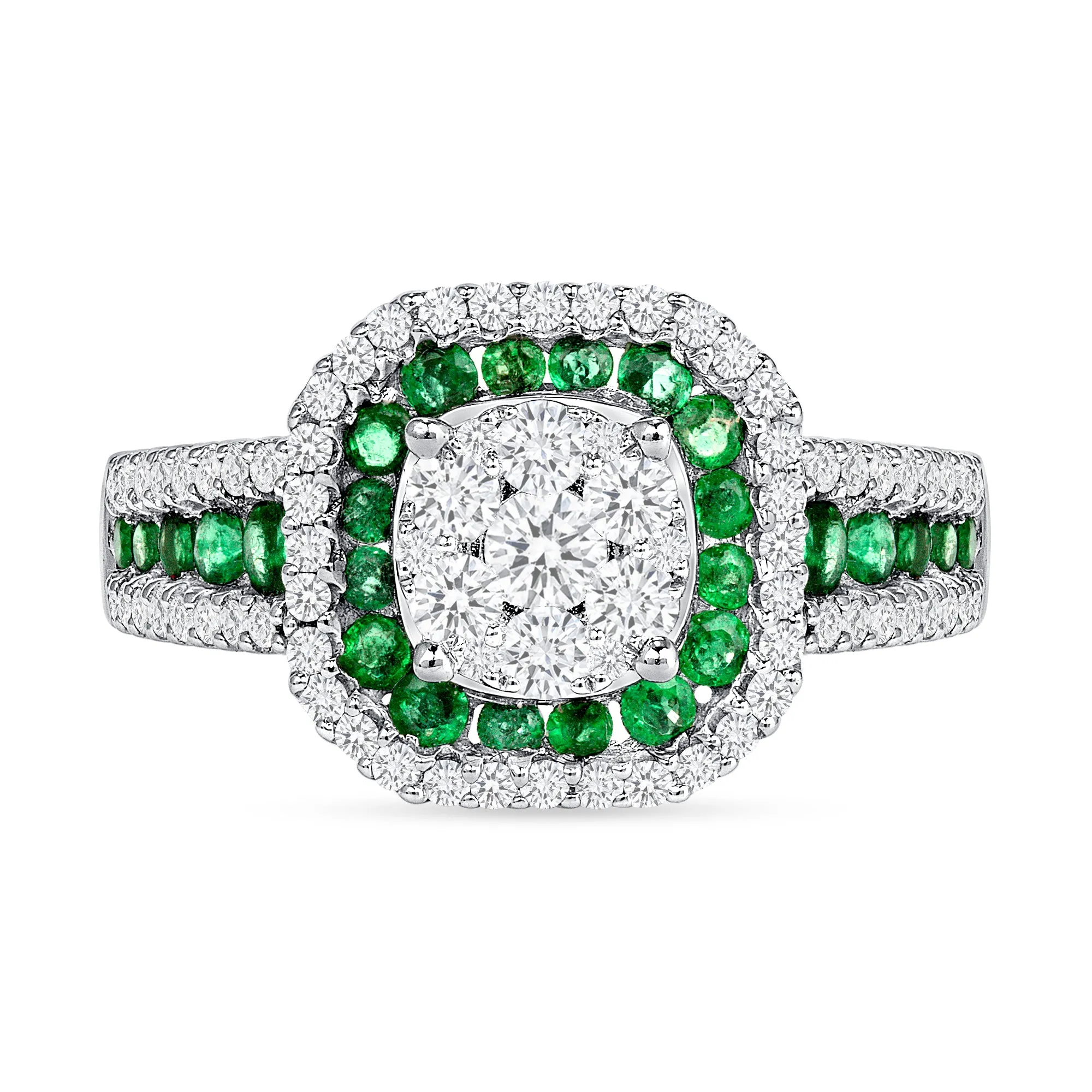 Illusion Emerald Cut Diamond and Emerald 18k White Gold Ring