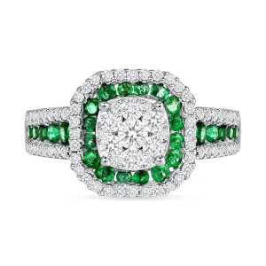Illusion Emerald Cut Diamond and Emerald 18k White Gold Ring