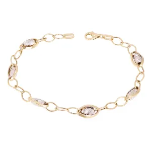 Italian 14k Two-Tone Gold Multiple Oval Links Fancy Bracelet 7.5" 3 grams