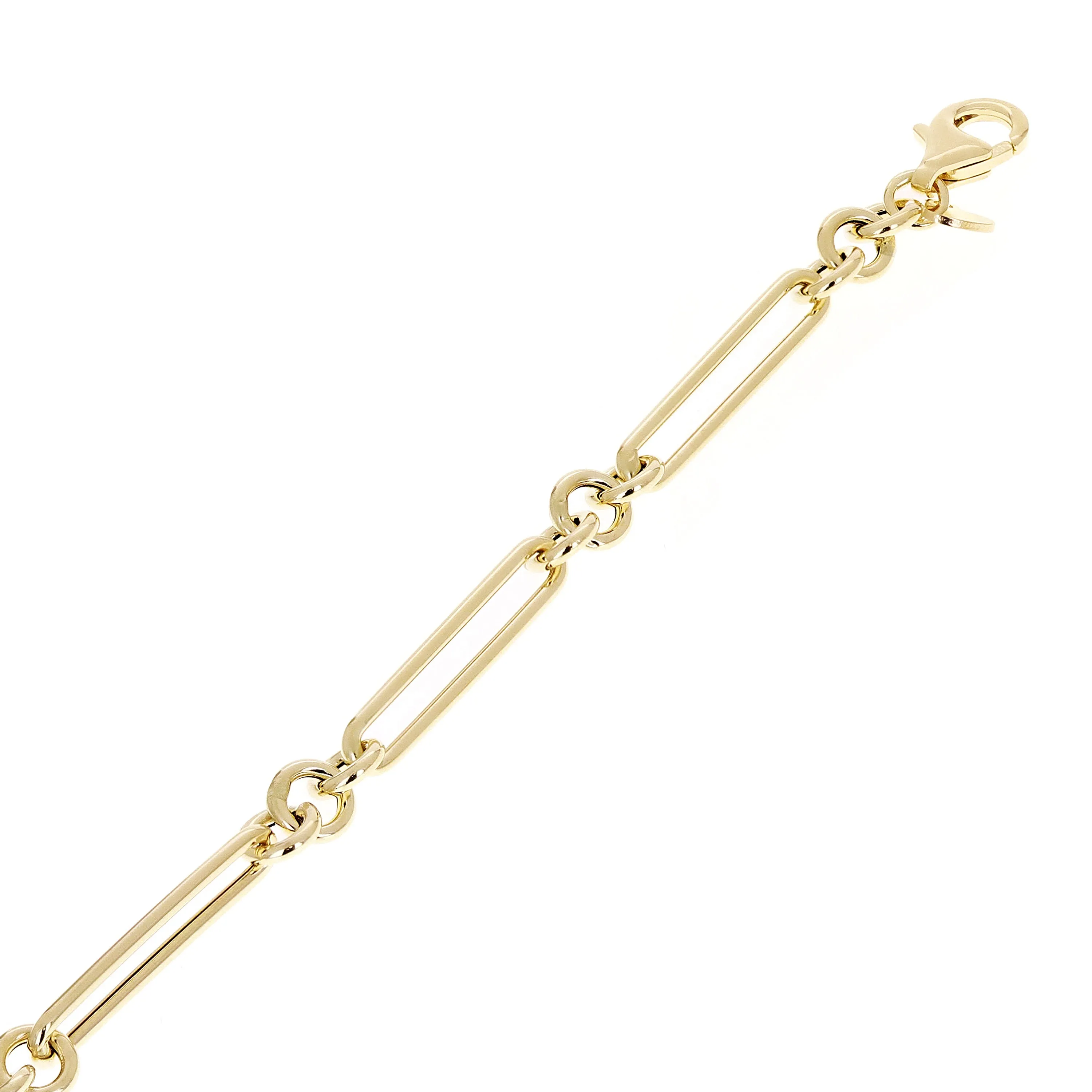Italian 14k Yellow Gold Hollow Round & Paper Clip Bracelet 7.75" 5.3mm 2.6 grams