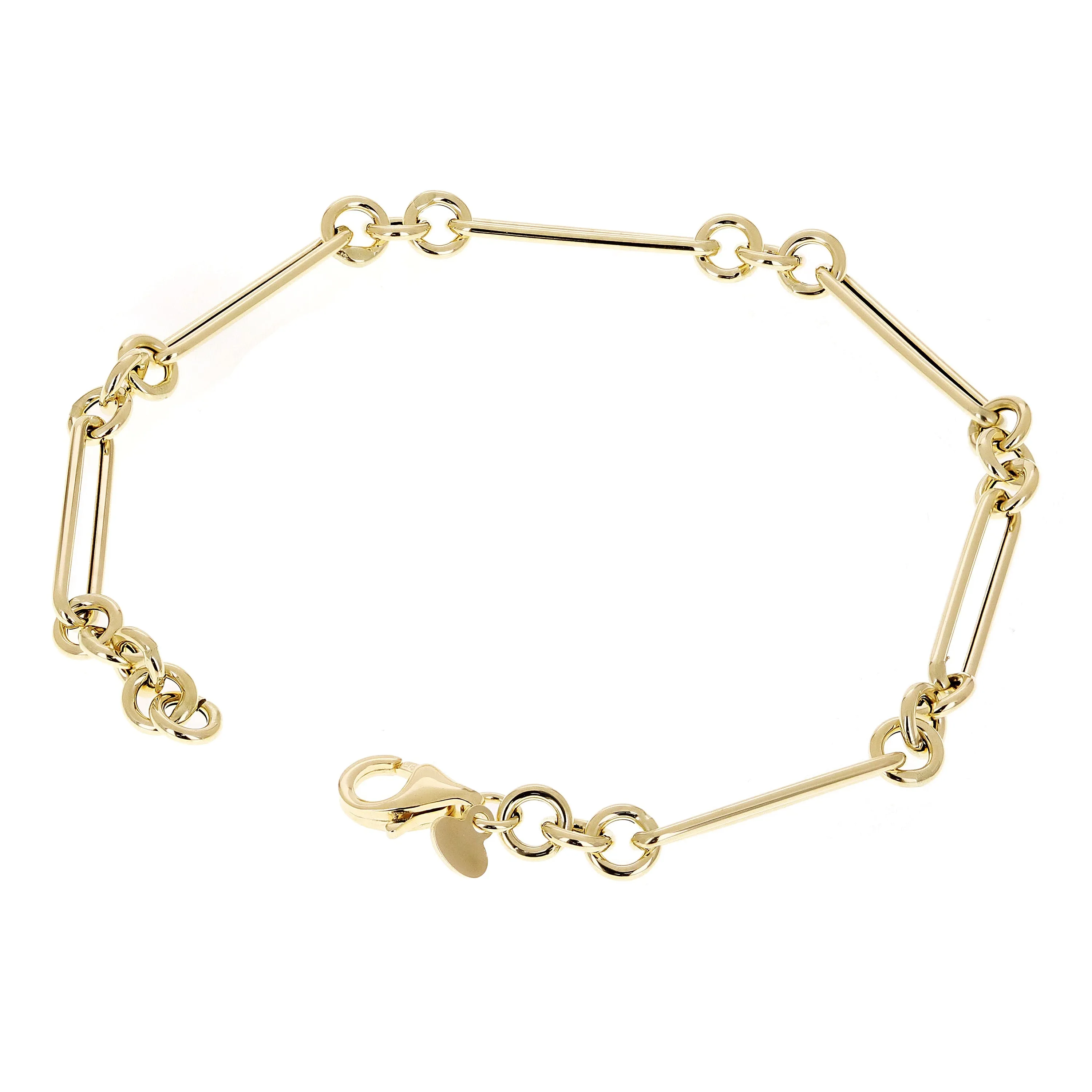 Italian 14k Yellow Gold Hollow Round & Paper Clip Bracelet 7.75" 5.3mm 2.6 grams