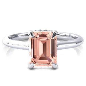Janey Emerald Champagne Sapphire 4 Prongs Claw Floating Halo Inverted Cathedral Ring