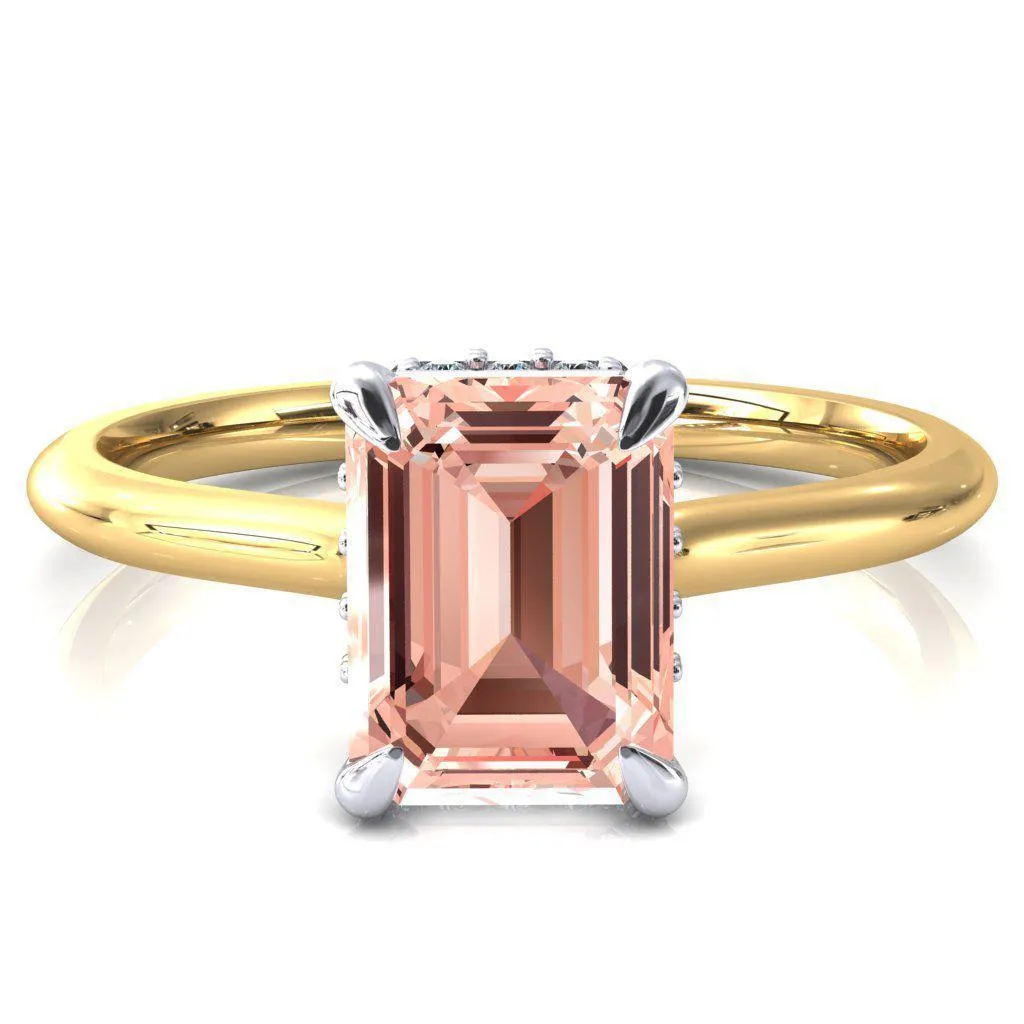 Janey Emerald Champagne Sapphire 4 Prongs Claw Floating Halo Inverted Cathedral Ring