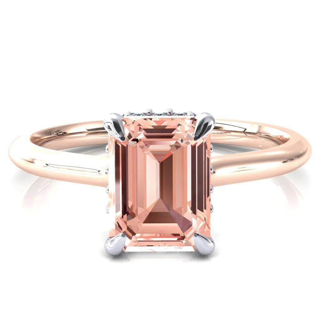 Janey Emerald Champagne Sapphire 4 Prongs Claw Floating Halo Inverted Cathedral Ring