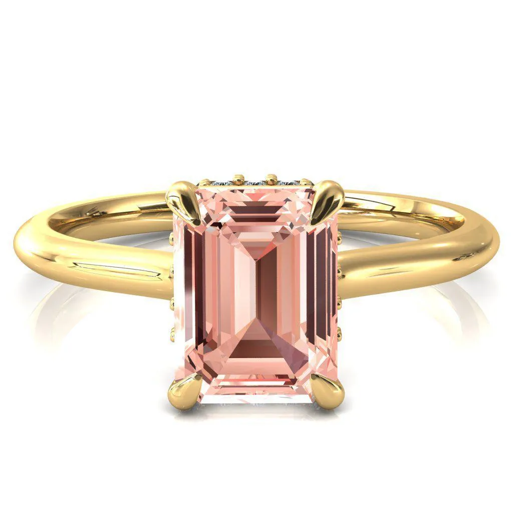 Janey Emerald Champagne Sapphire 4 Prongs Claw Floating Halo Inverted Cathedral Ring