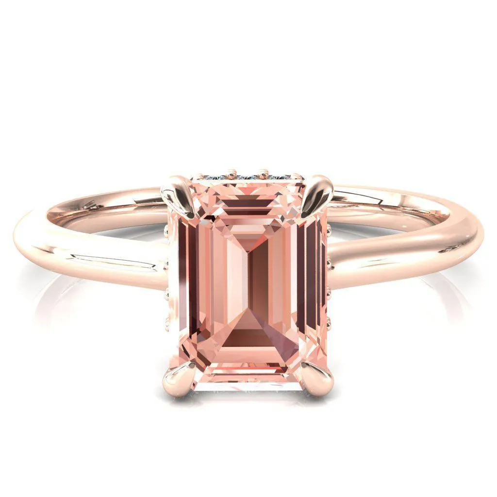 Janey Emerald Champagne Sapphire 4 Prongs Claw Floating Halo Inverted Cathedral Ring